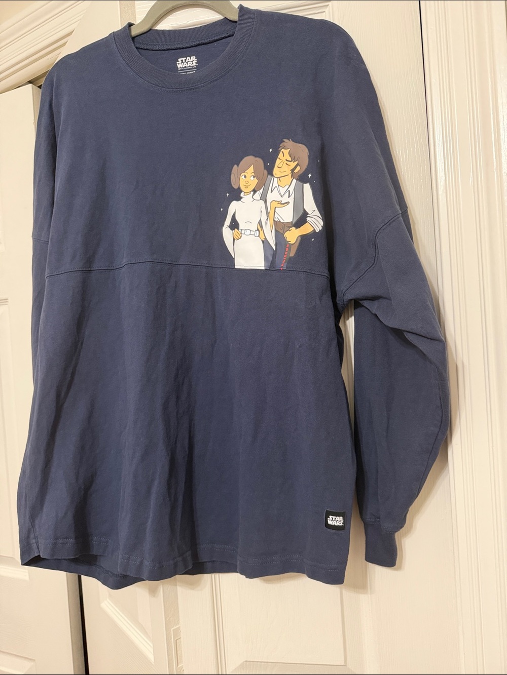 Star Wars Navy Long Sleeve Tee with Leia & Han Cartoon Graphic